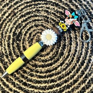 Cute Cow Beaded Pen Keychain